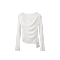 [981]G   XINXINYUE Flowing Neckline with Vein Details, Pale Glaze Color, Mulberry Silk and Lyocell Flowing Neckline Tassel Knitwear