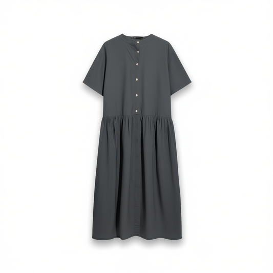[133]GG        hemp and cotton short-sleeve dress for petite women,  slimming long dress