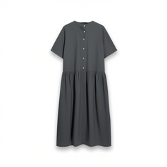 [133]G     Motzu Japanese-style hemp and cotton short-sleeve dress for petite women,  slimming long dress