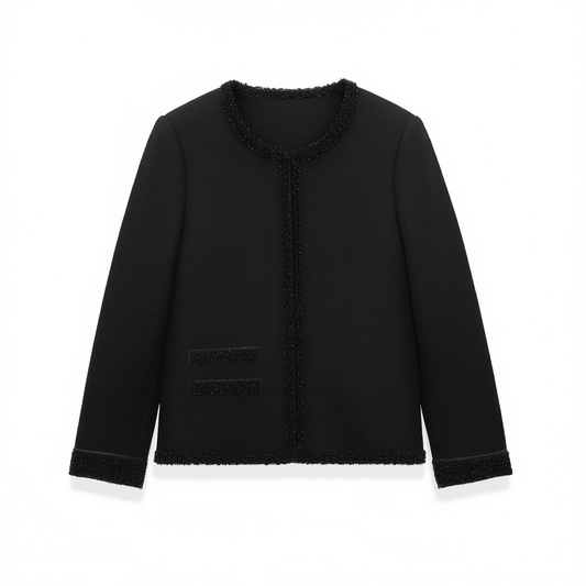 [365]NM  Spring Heavyweight Beaded Wool Tweed Jacket for Women Short Fashionable Elegant Slim-Fit Coat