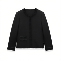 [365]N Spring Heavyweight Beaded Wool Tweed Chanel-Style Jacket for Women Short Fashionable Elegant Slim-Fit Coat