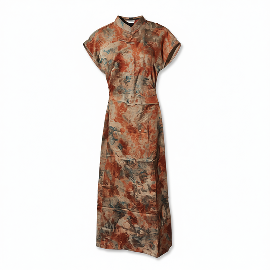 [855]GG    New Chinese Style Dress  Hemp Improved Qipao Short-Length Long Dress