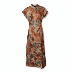 [855]GG    New Chinese Style Dress  Hemp Improved Qipao Short-Length Long Dress