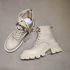 [382]G    Zhao Lusi's Style Zhenmeishi Sweet Cool Party  Cow Leather 6.5cm Height-Increasing Thick-Sole Martin Boots for Women