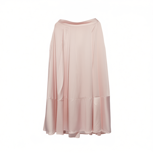 [892]NM  Premium Satin-like Acetate Pink Midi Skirt for Women, French Chic A-line Slimming Pencil Skirt for Summer