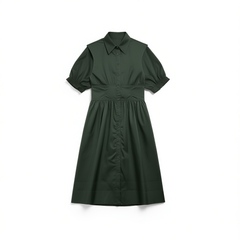 [193]GG   Gelly Dark Green Women's Dress Commuter Outfit Retro High-Waist Dress