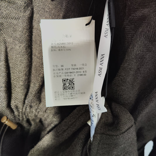 [880]GG      Relaxed Drop-Shoulder Wool Top with Overlap Placket and Drawstring Mid-Length Stylish Shirt