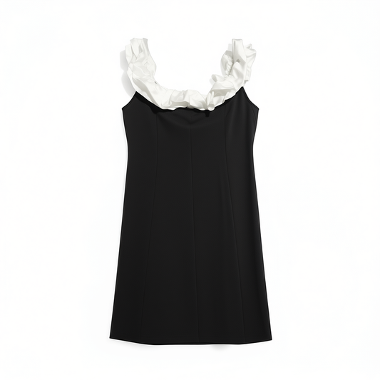 [940]GG        New Color-Block Elastic Waist-Fit Dress with Detachable Shoulder Strap