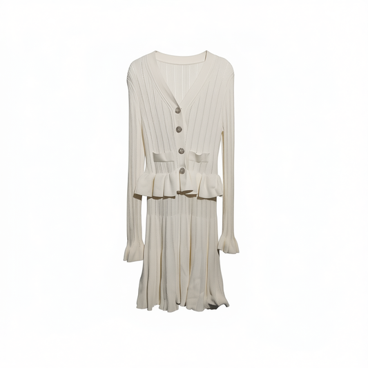 [369] Boss Kun [Vienna] French Hollow-out Knit Faux Two-Piece Dress for Women, Design-Forward Elegance Summer Dress