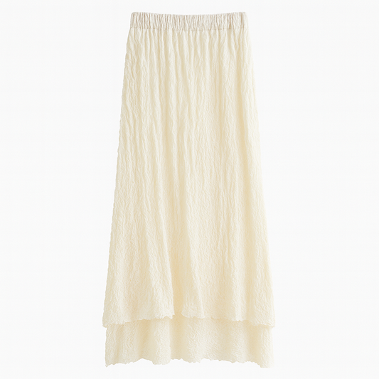 [415]MS 2025 Spring New Arrival Designer-Style Double-Layer Edge Pleats Jacquard Elastic Waist Mid-Length Skirt from South Korea Dongdaemun