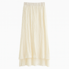 [415]MS 2025 Spring New Arrival Designer-Style Double-Layer Edge Pleats Jacquard Elastic Waist Mid-Length Skirt from South Korea Dongdaemun
