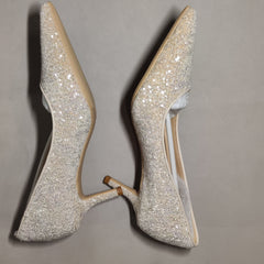 [740]N Monobabie Women's Wedding Shoes - Bridal White Sequin Heels, Versatile for Everyday Wear