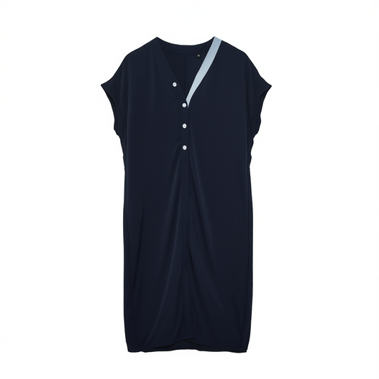 [962]NM  French-inspired chic V-neck slim-fit midi dress for women, summer, commuter-style elegant A-line knee-length dress
