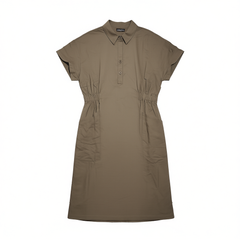 [218]N Elegant Natural Hemp Color! Premium Cotton-Linen Dress for Women, Loose-Fitting, Slimming with a Waist-Cinching Design, Age-Defying Mid-Length Skirt
