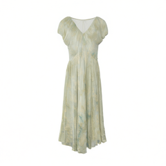 [269]N ICELOLLY Ethereal Green Short-Sleeve Waist-Cinching Tulle Dress for Women, Summer Must-Have Flattering Long Dress