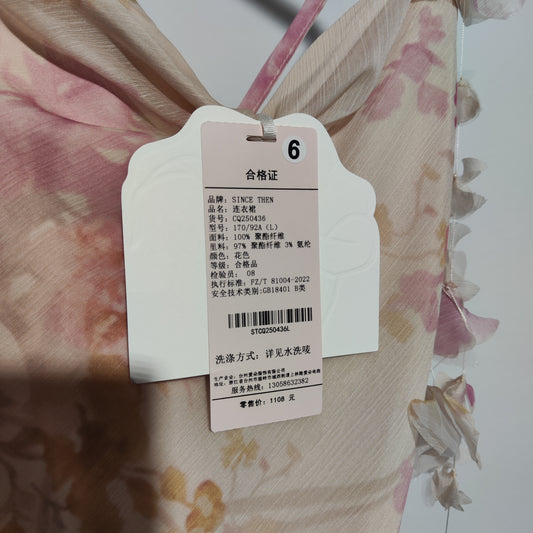[405]NM  French-style floral spaghetti strap dress with a sophisticated, vacation-inspired vibe. Asymmetrical long dress for women, perfect for summer.