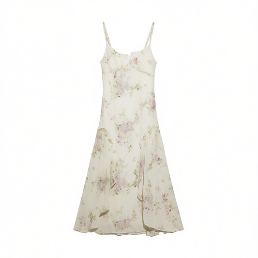 [661]NM   French floral spaghetti strap dress, high-end style, vacation-style long dress, fairy skirt for women, summer