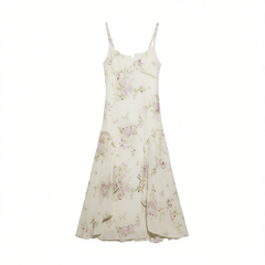 [661]N From then on, French floral spaghetti strap dress, high-end style, vacation-style long dress, fairy skirt for women, summer