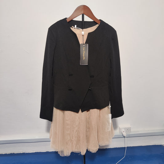 [596]N  Lashabell Black Slimming Elegant High-End French Tulle Set Dress 2025 Spring New Arrival