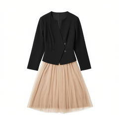 [596]N  Lashabell Black Slimming Elegant High-End French Tulle Set Dress 2025 Spring New Arrival