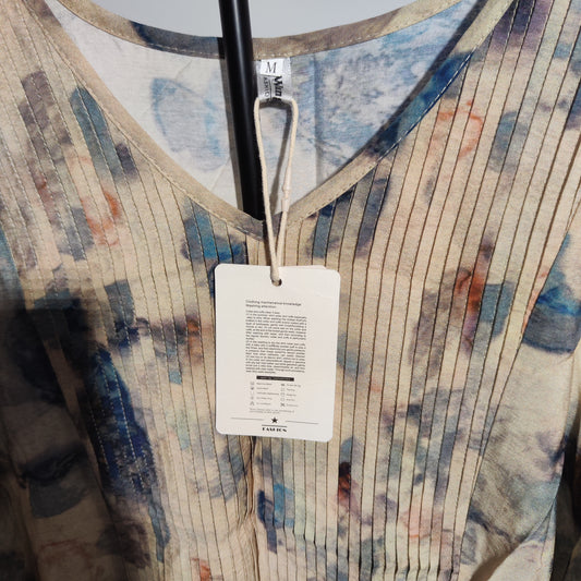 [978]MG    Women's Printed Short-Sleeve Dress , Elegant High-End Style V-Neck Chiffon Mid-Length Dress