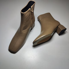 [742]MM  Women's Autumn/Winter Genuine Leather Square Toe Medium Thick Heel Martin Boots 2025 New Model Slimming Suede High Heel Gray Short Boots