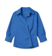 [998]GM   Short-Length Elegant Shirt with Three-Quarter Sleeves, Summer Women's New Style Fashionable Cotton Top in Blue with Waist-Tightening Design, Versatile