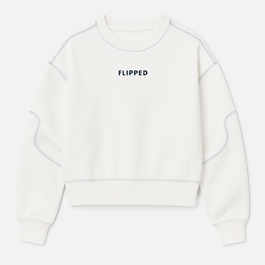 [423]MS  Short-length visible stitch lettering drop shoulder tailored waist top trendy Instagram style white round neck loose fit hoodie women's spring and autumn collection