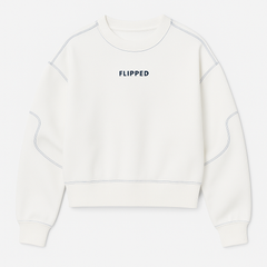 [423]MS  Short-length visible stitch lettering drop shoulder tailored waist top trendy Instagram style white round neck loose fit hoodie women's spring and autumn collection