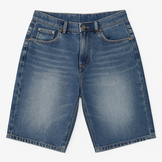 [432]MS Retro American Washed Lightning Stripe Loose Seven-Inch Denim Shorts Unisex Street-Style Summer Pants