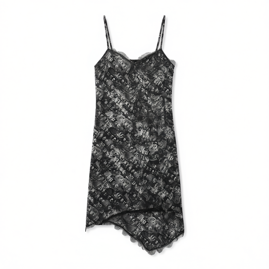 [258]G  Vero Moda Dress 2024 Autumn New Arrival Letter Rose Print Lace Trim Elegant 32437A001