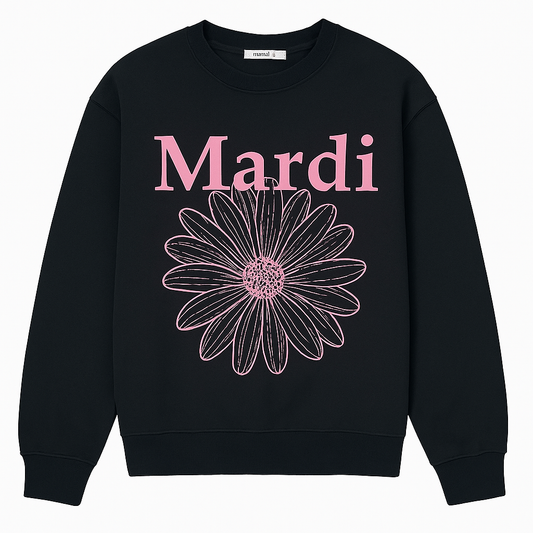 [443]MS Mardi2025 Spring and Autumn Gold and Silver Color Coordinating Loose Cotton Sweatshirt with Small Daisy Embroidery Print Round Neck Long Sleeves Women's