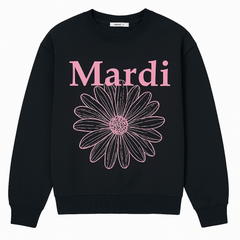 [443]MS Mardi2025 Spring and Autumn Gold and Silver Color Coordinating Loose Cotton Sweatshirt with Small Daisy Embroidery Print Round Neck Long Sleeves Women's