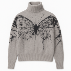 [445]MS American Gray Butterfly Jacquard Turtleneck Mink Velvet Knitted Cardigan for Women Spring & Fall Design Sweater Jacket Top