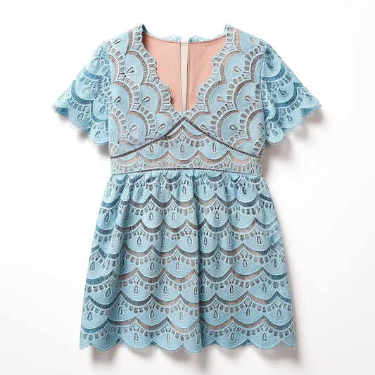 [522]G  Bonvier 2025 Spring New V-Neck Elegant Style Short Skirt French White Water-Soluble Lace Dress 6451