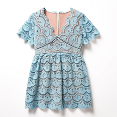 [522]G  Bonvier 2025 Spring New V-Neck Elegant Style Short Skirt French White Water-Soluble Lace Dress 6451