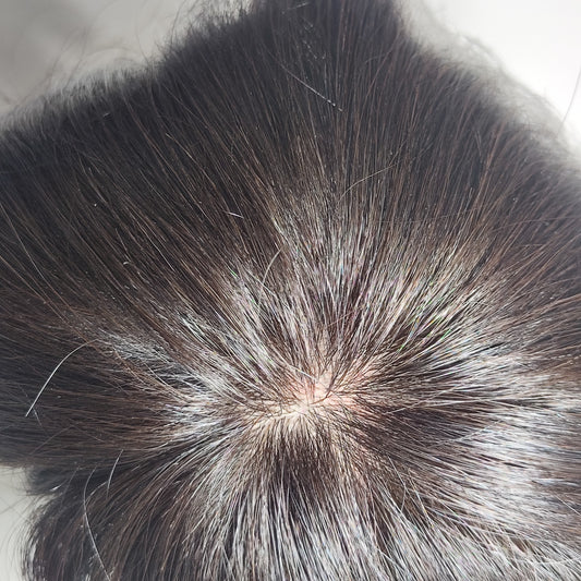 [308]N New Double Needle Fully Hand-Knitted Real Human Hair Women's Hair Patch for Covering Gray Hair, Seamless Wig Piece