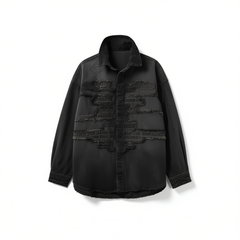 [542]GG     Applique Embroidery Stone-Washed Denim Long-Sleeve Men's Shirt