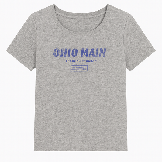 [452]MS YLJZZ American Sweet & Spicy Gray Distressed Letter Print Short Sleeve T-Shirt Women's 2025 Summer Collection Fitted Crew Neck Top