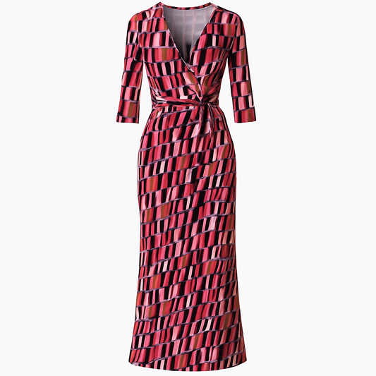 [453]GS  [Same as the blogger's] DV DVF OR25 Spring New Arrival Rose Brown Geometric Slimming Stretchy Knitted Sheath Dress