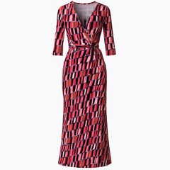 [453]GS  [Same as the blogger's] DV DVF OR25 Spring New Arrival Rose Brown Geometric Slimming Stretchy Knitted Sheath Dress