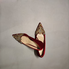[066]NN Wedding Shoes: Red Brocade Xiuhe Heels for Women
