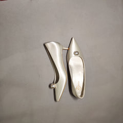 [322]NN White mid-low heel wedding shoes for women