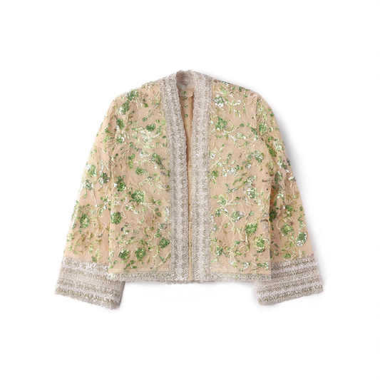 [065]NM  New Chinese Style Acetate Slip Dress with Beaded Embroidered Jacket for Women