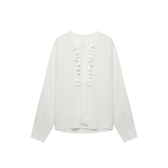 [563]N Cleon Refreshing Linen 100% Ramie Retro Tassel Long Sleeve Shirt