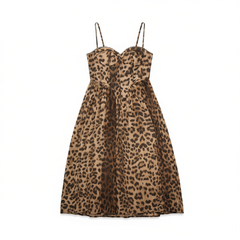 [272]G  Z's 2025 Australia Runway Collection Leopard Print Rhinestone Fishbone Strap Puff Skirt with Tailored Waist and Slimming Effect