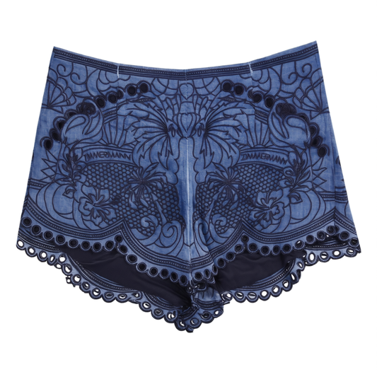[084]NG     Cotton Blue Denim Embroidered Floral Pants