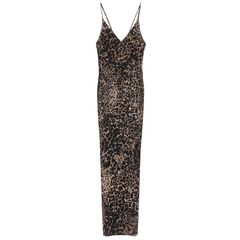 [022]NN Leopard Print Slip Dress with Cinched Waist and Pleat Design Bodycon Dress