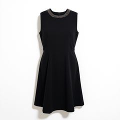 [597]N YC Black Heavy Hand-studded Bead Decorated Sleeveless Fitted Structured Dress