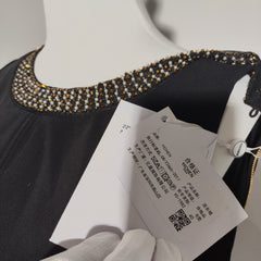 [597]N YC Black Heavy Hand-studded Bead Decorated Sleeveless Fitted Structured Dress